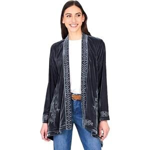 NEW Johnny Was Black Velvet Floral Embroidered Kimono XXL Plus Cardigan 2X